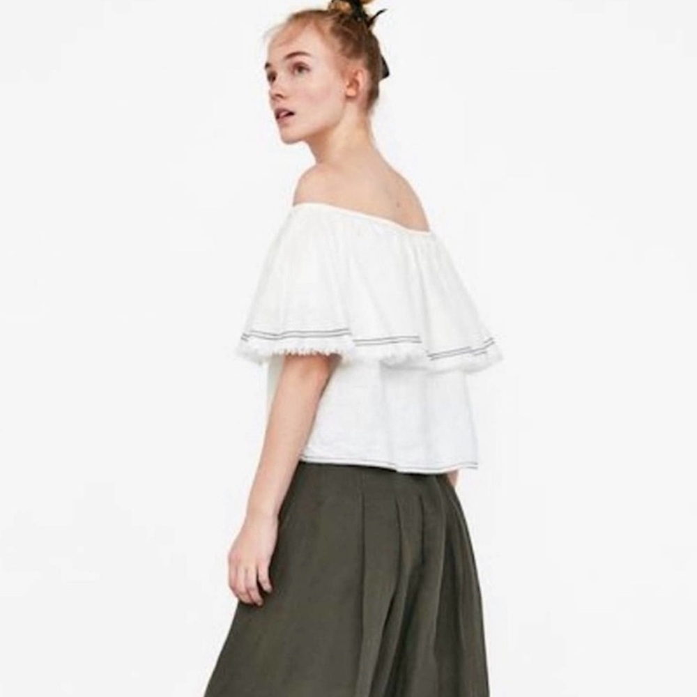Zara linen off-shoulder linen blouse in cream, size S